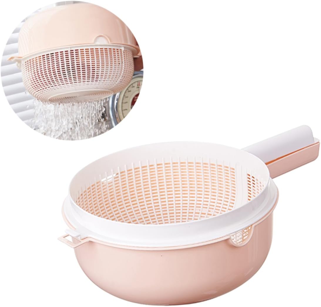2pcs Portable Double Layer Drain Basket Handle Multi-function Fruit and Vegetable Washing Colander Easy Water Drainage Kitchen Utensils Pink