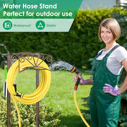 TomCare Garden Hose Holder Upgraded 4 Spikes Water Hose Holder with 2 Tool Hooks Sturdy Hose Reel Holds 150ft Hose Freestanding Hose Stand Hose Storage for Outside Yard Lawn, Rustic Bronze - Thumbnail 5