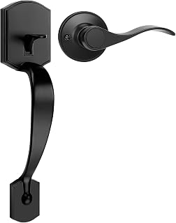 Black Front Door Handle, Heavy Duty Zinc Alloy Exterior Entry Door Handles No Lock, Entry Door Lock with Reversible Handle, Compatible with Keypad Deadbolt for Home Front or Back Entryway