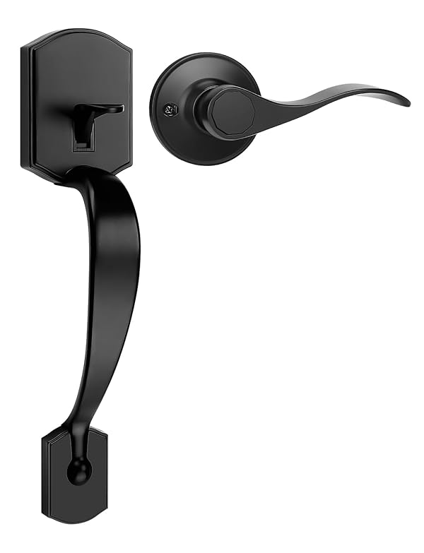 Tinewa Camelot Trim Lower Half Handleset, Matte Black Finish, Upgated Entry Door Handle with Accent Wave Door Lever for Electronic Keypad with Drop Interior Left Handed Lever by Tinewa - Used condition - US$29.36