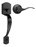 Camelot Trim Lower Half Handleset, Matte Black Finish, Upgated Entry Door Handle with Accent Wave Door Lever for Electronic Keypad with Drop Interior Left Handed Lever