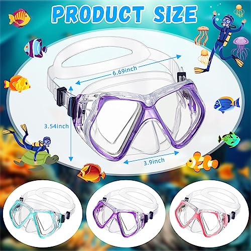Fabbay 3 Pieces Swimming Diving Goggles with Nose Cover Adult Swim Snorkel Goggle Swim Goggle Pack Pool Goggles for Youth Men Women (Sky Blue, Purple, Pink) by Fabbay - Image 2
