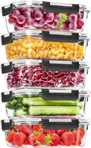 Glas-Frischhaltedosen Set für Lebensmittel,10Teile (5 Deckel & 5 Behälter), Skroam Aufbewahrungsbox Glas - Spülmaschinen, Mikrowellen & Gefrierschrankfreundlich, BPA-frei