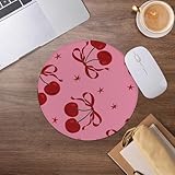 Red Bow Cherry Mouse Pad,Coquette Trendy Mousepad for Desk Home Office Dorm Computers Laptop Accessories,7.9×7.9 Inch,Office Desk Accessories Decor Supplies