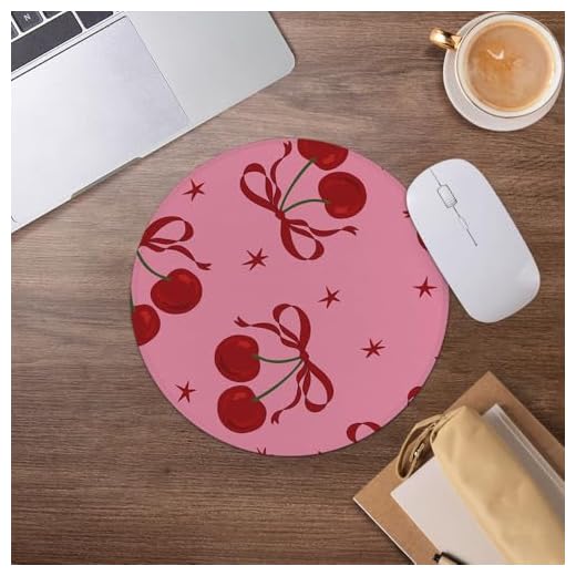 Red Bow Cherry Mouse Pad,Coquette Trendy Mousepad for Desk Home Office Dorm Computers Laptop Accessories,7.9x7.9 Inch,Office Desk Accessories Decor Supplies