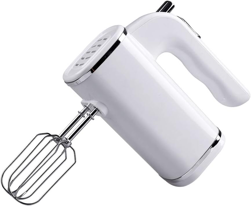 QSHHK Electric Hand Mixer, Professional 200W Multi Use 5-Speed Hand Mixer with Turbo Button, Handheld Whisk for Kitchen Baking Cake Mini Egg Cream Food Beater, 2X Beaters, 2X Dough Hooks,White