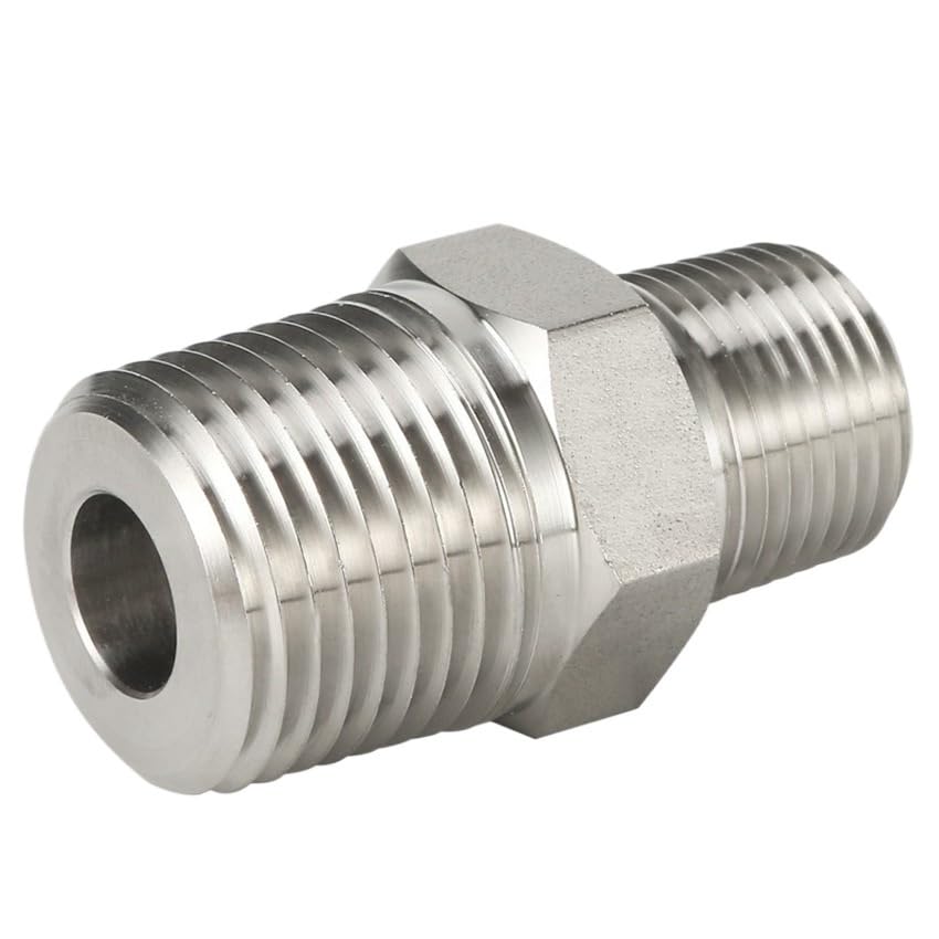 SS316 Male NPT BSPT R Thread Hex Nipple 1/8" 1/4" 3/8" 1/2" 3/4" 1" Pipe Fitting Connector 3000psig 20MPa Stainless Steel(BSPT to BSPT Thread,1 in x 0.5 in)
