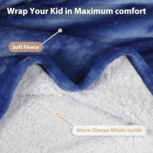 Catalonia Sherpa Wearable Blanket Hoodie for Kids (Navy, 7-16 yr) — view 4