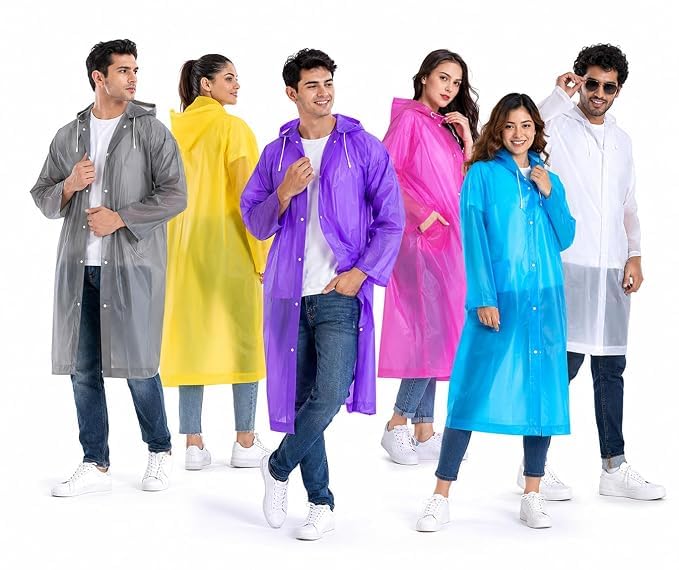 Reusable Rain Poncho with Hood for Adults, Multicolour-image-44