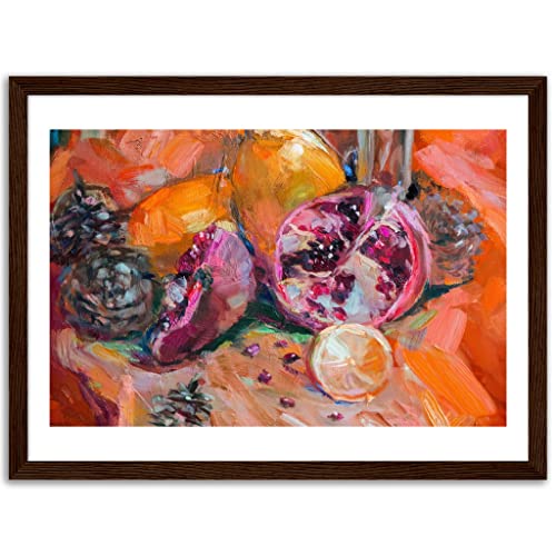 Cadre en bois foncé avec impression haut de gamme orange grenade 30 x 40 cm