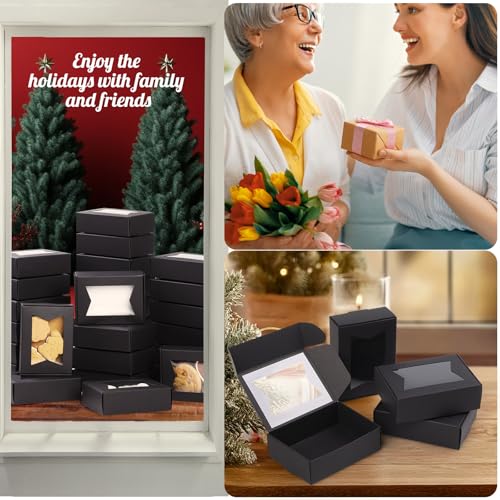 40 Stück Kraftpapier Box mit Sichtfenster,GeeRic Weihnachtskeks-Keksbox (9.7 * 7 * 3CM), Backwaren Backen Süßigkeitenboxen für Gebäck, Muffins, Macarons, Keksbox