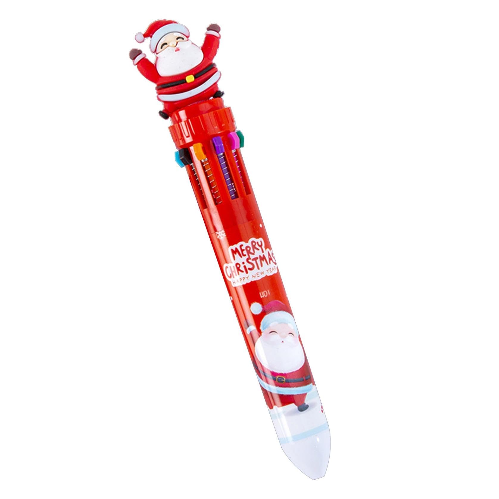 10-in-1 Christmas Multicolor Ballpoint Pens, Cute Christmas Retractable Pen with Santa Snowman Xmas Tree Shaped, Xmas Pens for Kids School Office (Santa)