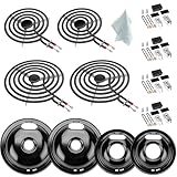 W10290350 W10290353 Porcelain Burner Drip Pans & MP22YA Electric Range Burner Element Unit Set & 330031 Range Burner Receptacle Kit by Cenipar-Compatible with Whirlpool Frigidaire Range Oven/Stove