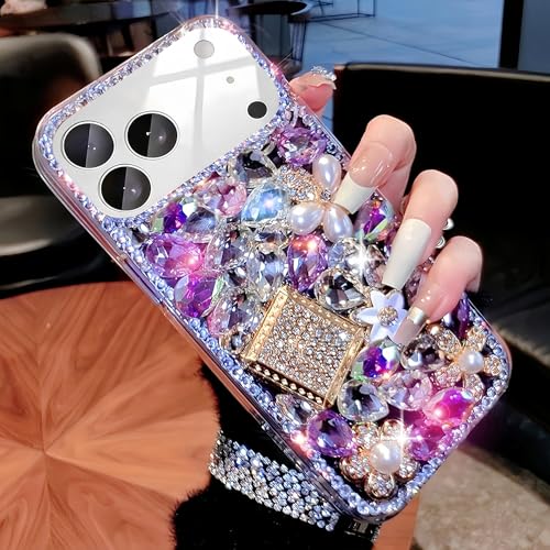 MOSEZA Compatible with iPhone 17 Pro Max Case Luxury Cute Bling Design Rhinestone Diamond Glitter Sparkle Girly Protective Phone Cover Case for Women Girl Purple by MOSEZA - Used condition - US$6.74