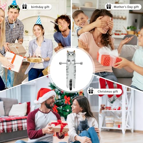 PAT JUUMG Funny Cat Hand Towels for Bathroom Kitchen Decor Towel,Cute Decorative Hanging Face Towels,Super Absorbent Soft, Housewarming Gift,Cat Lovers Gifts for Women (Grey Cat) — view 6