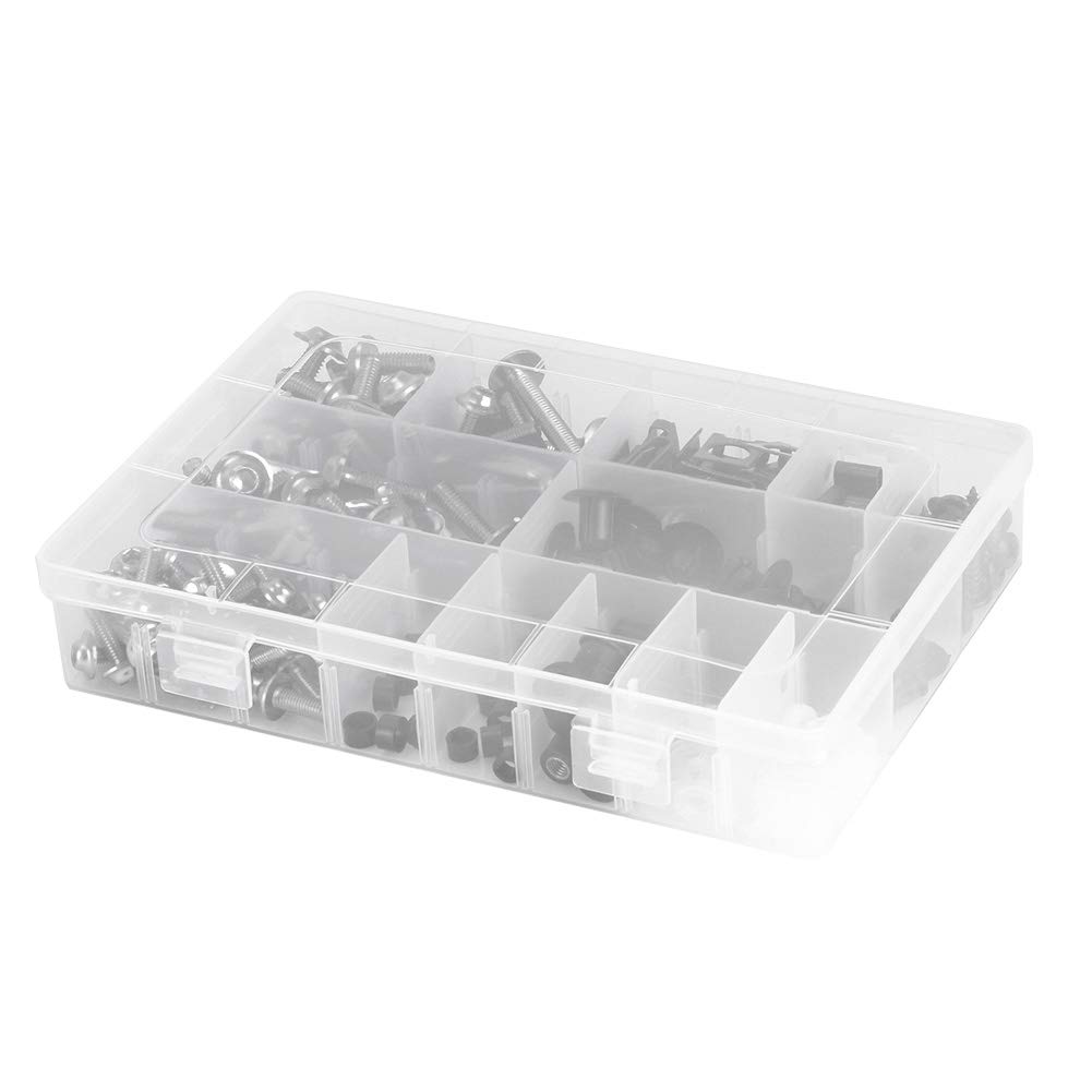 223 Piezas Kit de Pernos de Carenado, Kit de Pernos de Carenado Universal para Motocicleta Tornillos Sujetadores Kits de Montaje de Carrocería Arandelas Tuercas Tornillos Surtido de Clips(Plata)