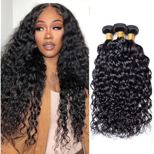 12 14 16 Inch Water Wave Human Hair Bundles 100% Unprocessed Curly Brazilian Virgin Hair Wet And Wavy 3 Bundles Human Hair Natural Black