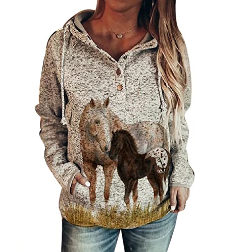 Sweat à Capuche imprimé Girafe pour Femme - Sweat à Capuche imprimé Animal Motif Cheval Animal Haut à Manches Longues avec Poche Cover
