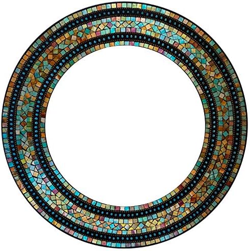 Zorigs Mosaic Mirror, Handcrafted Mosaic Decorative Wall Mirror, 24" Round Wall Mirror of Turquoise, Green, Brown, Yellow and Indigo Reflective Glass Pieces Decor, Wall Piece