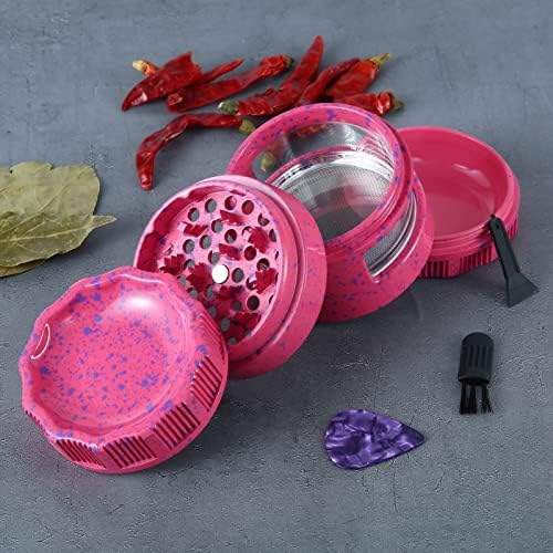 Cocfong Herb Grinder Aluminum Alloy 4 Layer Spice Mills 26 Sharp Grinding Teeth Metal Grinder with 2 Pollen Scraper and 1 Cleaning Brush(2.48", Pink)