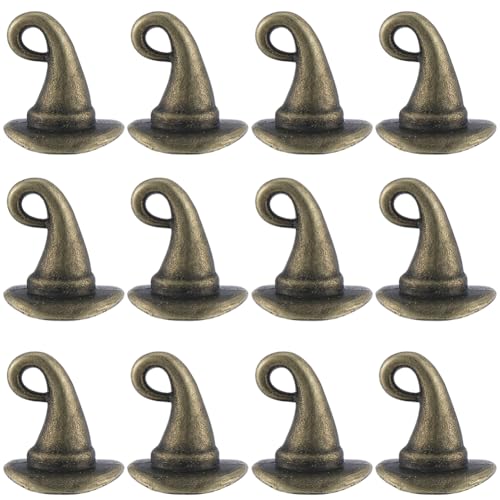 SUNNYCLUE 1 Box 60Pcs Witch Hat Charm Metal Hats Charms Bulk Assorted Alloy Halloween Tibetan Vintage Antique Bronze Wizard Mini Charm for jewellery Making Charms DIY Necklace Bracelet Earring Crafts
