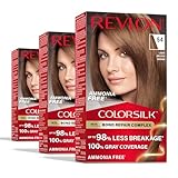 Revlon ColorSilk with Bond Repair Complex, Brown Permanent Hair Color, 100% Gray Coverage, Ammonia Free Hair Dye, Vegan Keratin, 54 Light Golden Brown (Pack of 3)