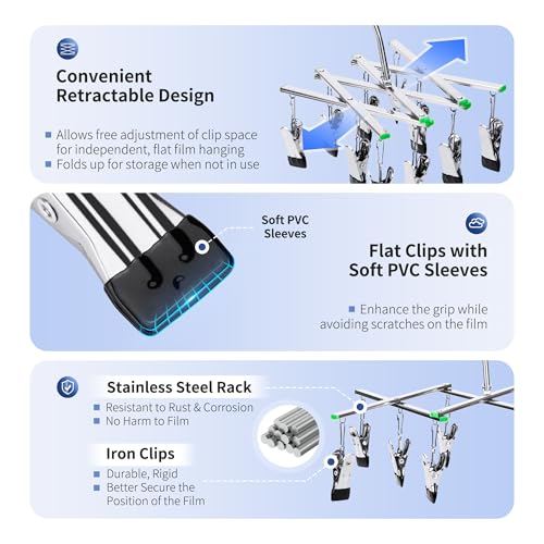 image for JJC Darkroom 35mm 120 Film Drying Hanging Rack with 10 Clips, Foldable