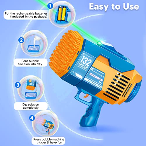 Ultimate Bazooka Bubble Gun Machine 132 Holes With Light, Bubble Solution, Bubble Machines For Kids, Summer Toy Outdoor Bubble Maker (Blue) #TOP2
