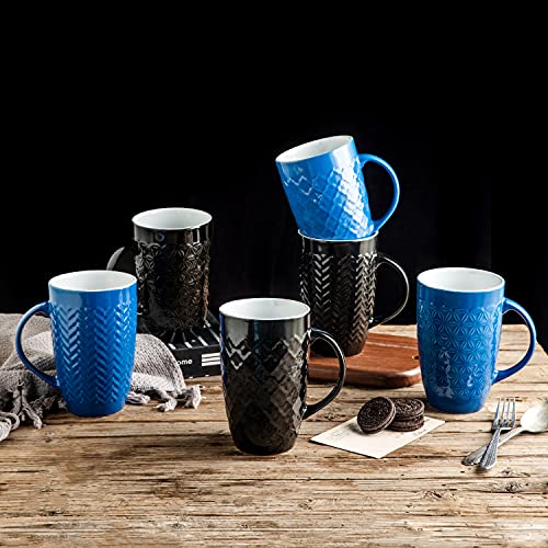 Amorarc Large Coffee Mugs Set Of 6, 22Oz Ceramic Tall Coffee Mugs Set With Textured Geometric Patterns For Latte/Tea/Beer/Hot Cocoa, Dishwasher & Microwave Safe, Multi #TOP5