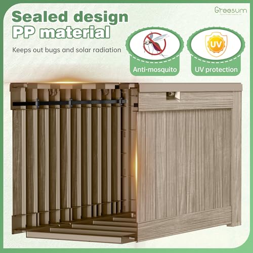 Image of Greesum Outdoor Storage Box 120 Gallon Storage Bin with Lid for Patio Furniture, Garden Tools, Pool Supplies, Lockable, Waterproof and UV Resistant, Coffee
