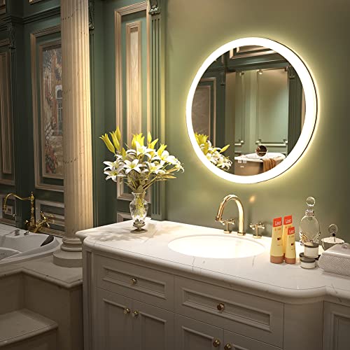 Kww 28 Inch Led Bathroom Mirror, Easy To Install Round Vanity Mirror, Color Temperature Adjustable, Anti-Fog Dimmable Lights, Wall Mounted Mirror With Smart Touch Button #TOP6