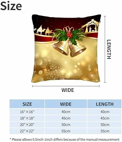 Miniatura 6 de WONDERTIFY Juego de 2 fundas de almohada cuadradas con diseño de campanas de Navidad doradas, diseño de copos de nieve brillantes, para cama, sofá,