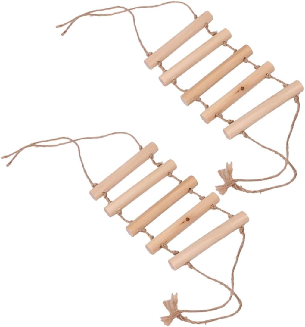 ORFOFE 2pcs Parrot Climbing Stair Swing for Birds, Wooden and Rope Material, Safe to Use, Develops Balance and Coordination, for Pet Supplies and Home Use