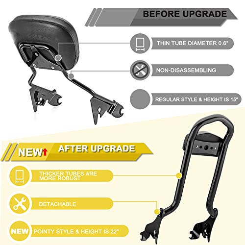 Mofun 22" Tall Sissy Bar Detachable Passenger Backrest 1.3" Fat Bar Compatible With 2009-2023 Harley Touring Road King Street Glide Electra Glide Road Glide Flhx Flht Flhr Fltr Black #TOP7