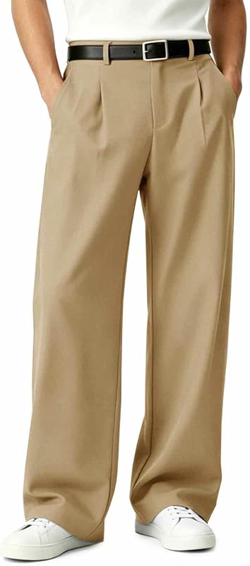 Runcati Mens Baggy Dress Pants Wide Leg Pleated Casual Slacks 30"/32"/34"
