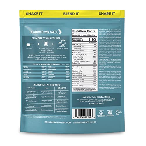 Image of Designer Wellness, Designer Whey, Natural Whey Protein Powder with Probiotics, Fiber, and Key B-Vitamins for Energy, Gluten-Free, Purely Unflavored, 2 lb