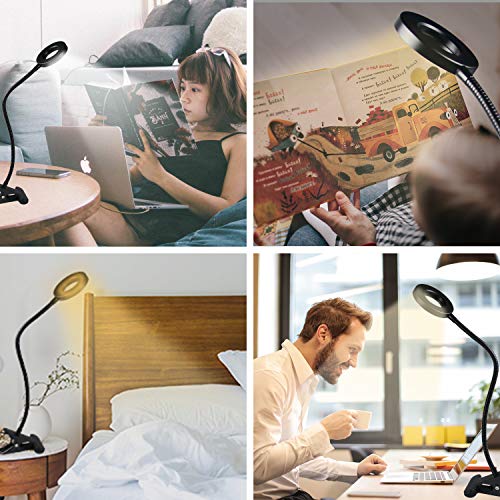 image for Clip on Lamp for Bed, USB Clamp Desk Lamp, Bedside Reading Light with 