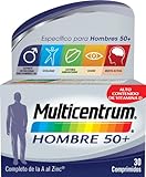 Envase de 30 comprimidos Multicentrum Hombre 50+ Complemento Alimenticio Multivitaminas con 13 Vitaminas y 11 Minerales, Alto Contenido de Vitamina D, Sin Gluten, 30 Comprimidos