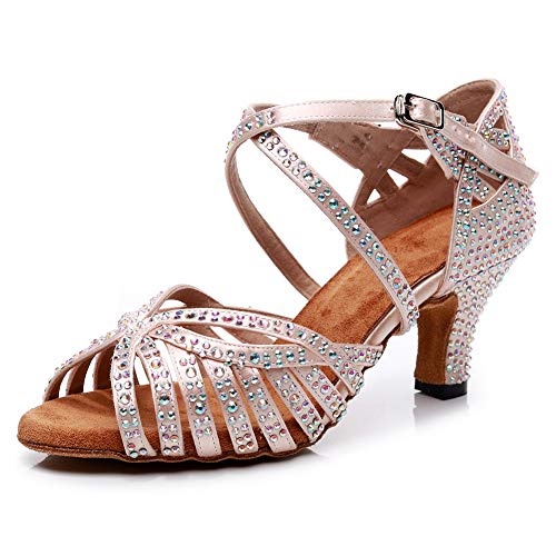 VCIXXVCE Damen Latin Tanzschuhe Strass mit Offener Spitze Satin Ballsaal Chacha Salsa Social Performance Tanzschuhe,38 EU Cover