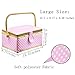 Large Wooden Sewing Basket With Accessories - Organizer Box for Supplies and DIY Crafting Tools Storage, Kit for Mending, Polka Dots (Pink)