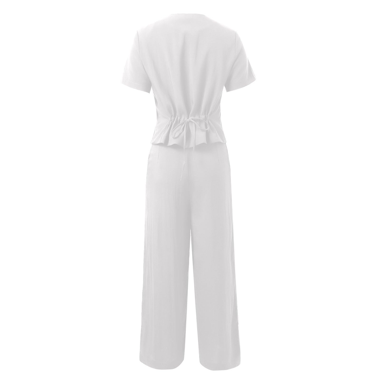 Generisch 2-teiliges Damen-Outfit aus Leinen, Sommer-Weste, Anzug-Set, weites Bein, Hose, Business, Freizeit, Urlaub, Arbeitssets