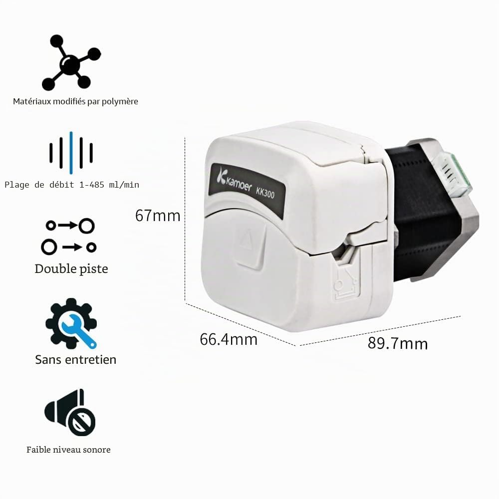 Kamoer KK300Pompe péristaltique à haut débit avec moteur pas à pas 24V | Pompe doseuse de liquide à changement de tube rapide Contrôle PWM 1 ~ 485 ml/min, 600 tr/min, 6 types de tubes pris en charge