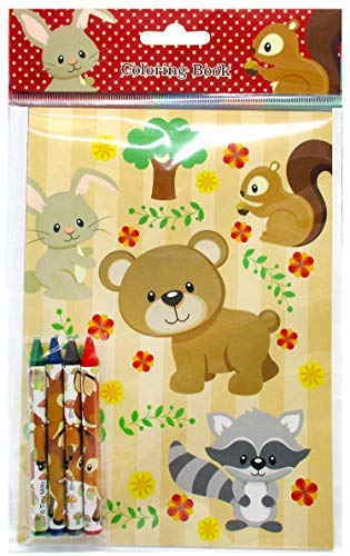 Woodland Animals Coloring Book Set with Crayons Party Favor, 12 Pack