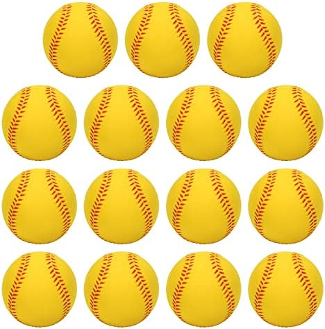Soft Baseballs 9 Inch, 15 Pcs Foam Baseballs Batting Practice Hitting Training Softballs Colored Baseballs with Drawstring Bag for Indoor Outdoor Kids Teenager (Yellow)