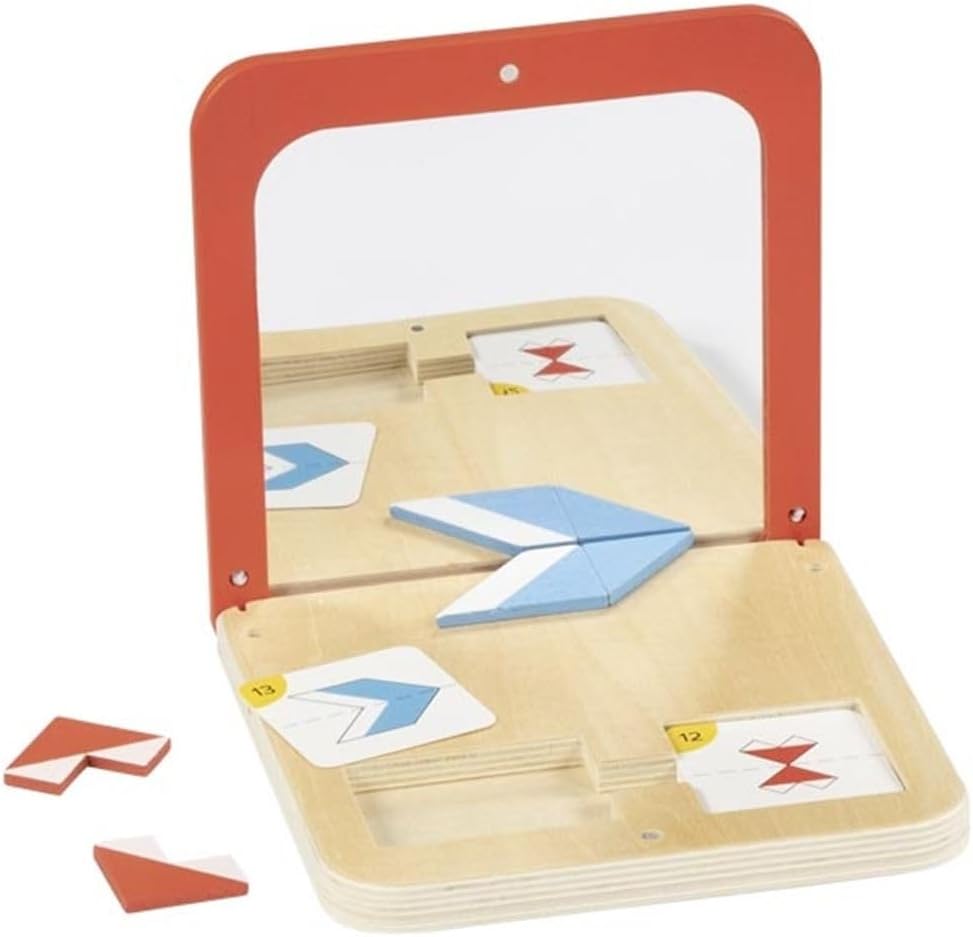 goki 56296 Symmetry Game Mirror Magic - Wooden Game with Mirror Box, 26 Pieces & 21 Double-Sided Cards, 15.9 x 15.9 x 2 cm, from 4 Years