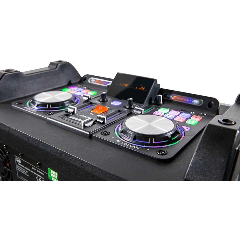 Trevi XFest XF 4500 DJ Altoparlante Amplificato 500W, Cassa Wireless Portatile, Microfono Dinamico per Karaoke, 2 USB/AUX IN, Jack 3.5mm, Funzione TWS, Jack 6.3mm per ingresso Guitar e Microfono