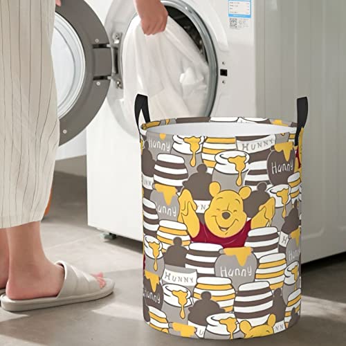 Winnie Pooh Bear Laundry Basket, Large Collapsible Circular Laundry Hamper With Handles, Clothes Hamper For Bedroom Bathroom Family Kids & Adults 62L #TOP5