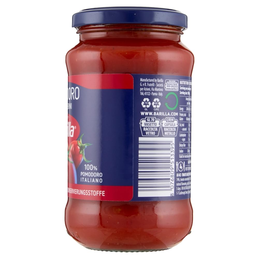 18x Barilla Pastasauce Sugo con Pomodoro, Italienisches Sauce mit Tomaten und Kirschtomaten 400g + Beni Culinari Kostenloser Schlüsselanhänger
