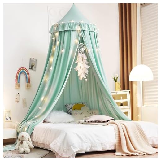 Kertnic Decor Canopy for Kids Bed, Soft Smooth Playing Tent Canopy Girls Room Decoration Princess Castle, Dreamy Mosquito Net Bedding, Children Reading Nook Canopies in Home (Green)