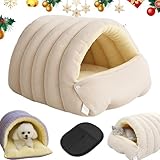 Lits pour Chats d'intérieur, Lit Cozy Monster avec Coussin Amovible et Lavable, Niche d'intérieur, Lit Grotte pour Chat, Sac de Couchage pour Chat d'intérieur, pour Chats et Petits Chiens (Beige, M)